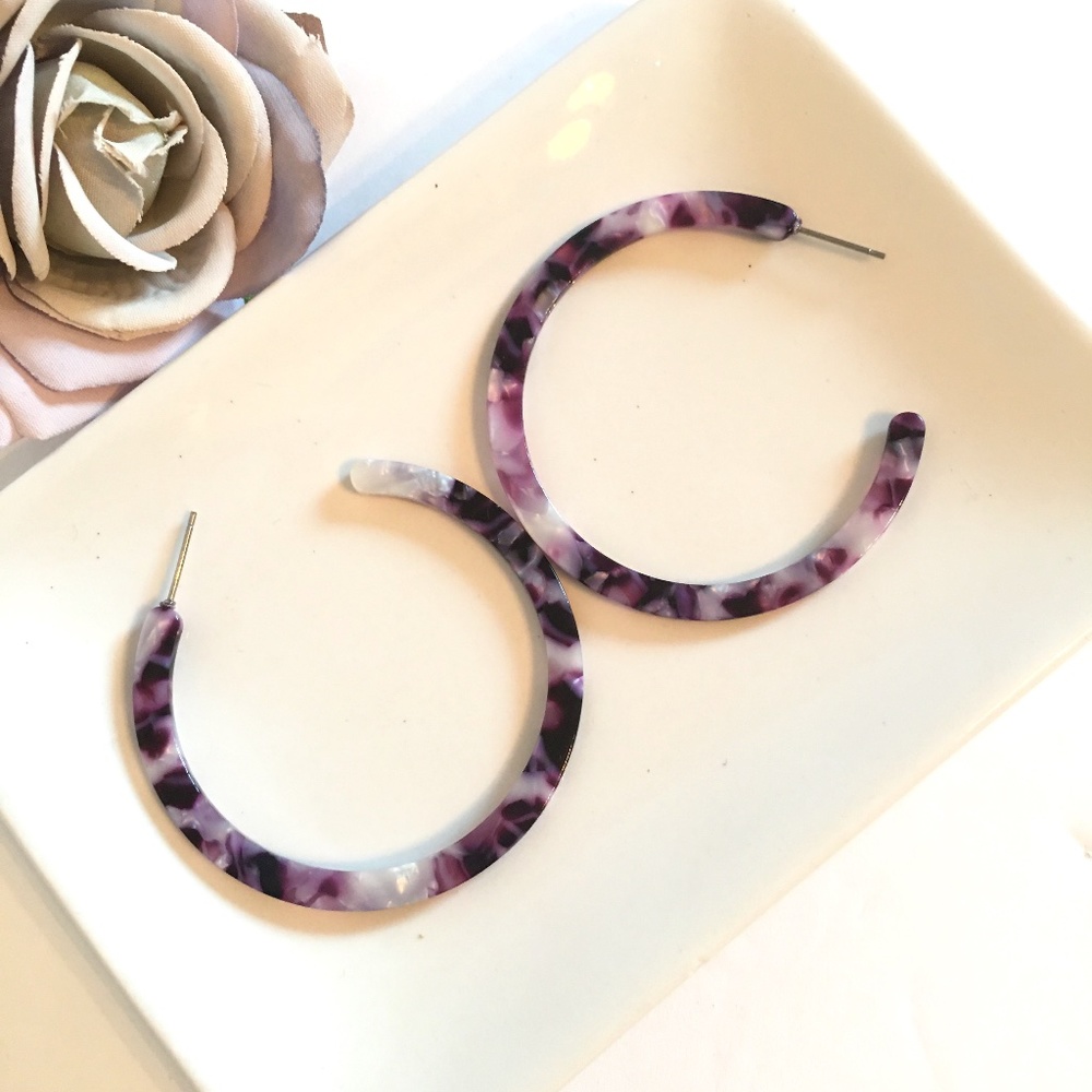 Resin Tortoise Shell Hoop Dangle Earrings